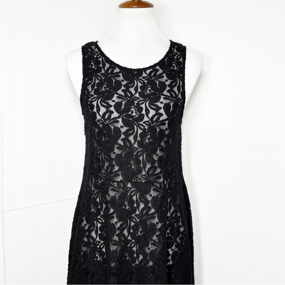 Free People Black Floral Crochet Lace Sleeveless Fit and Flare A Line Dress - Picture 7 of 10